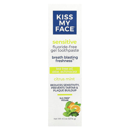 Kiss My Face, Sensitive Fluoride-Free Gel Toothpaste, Citrus Mint , 4.5 oz (127.6 g)