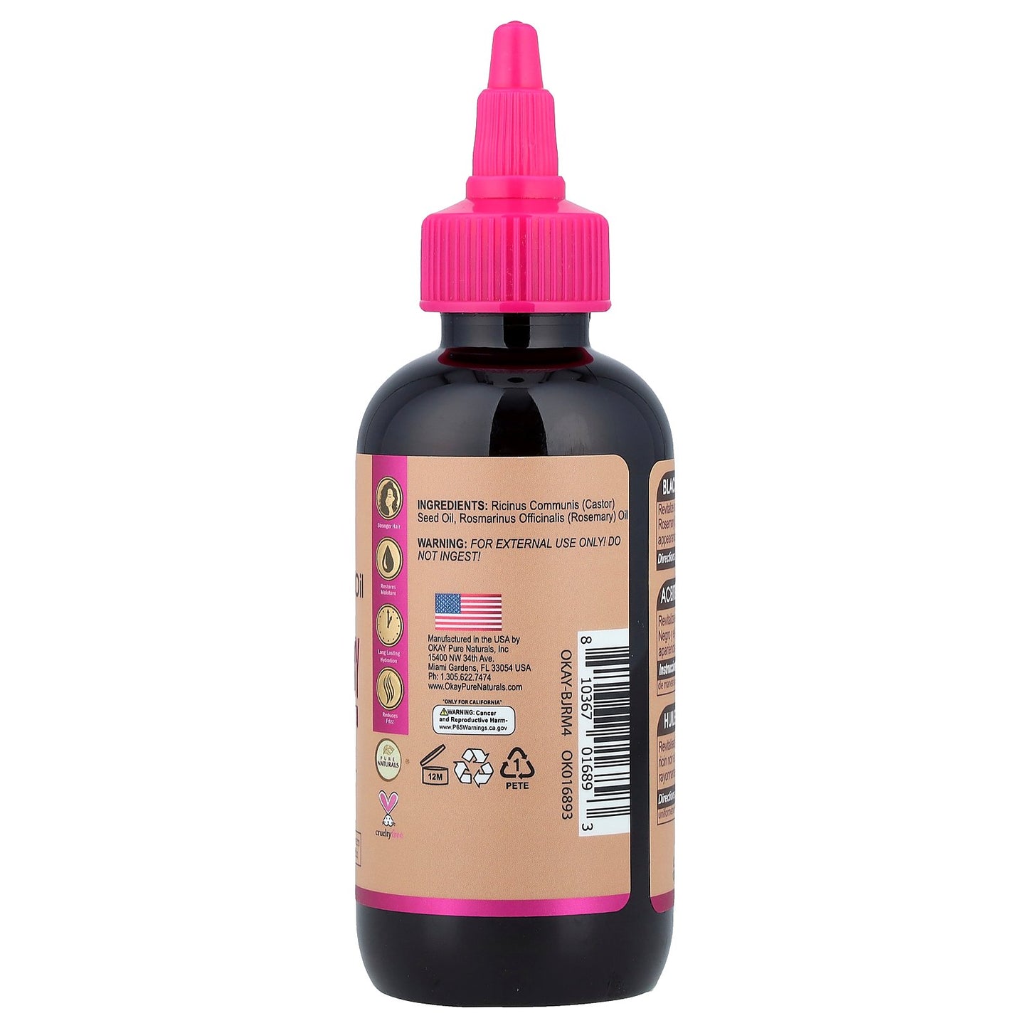 Okay Pure Naturals, Black Castor Oil with Rosemary, For Hair & Skin, 4 fl oz (118 ml)