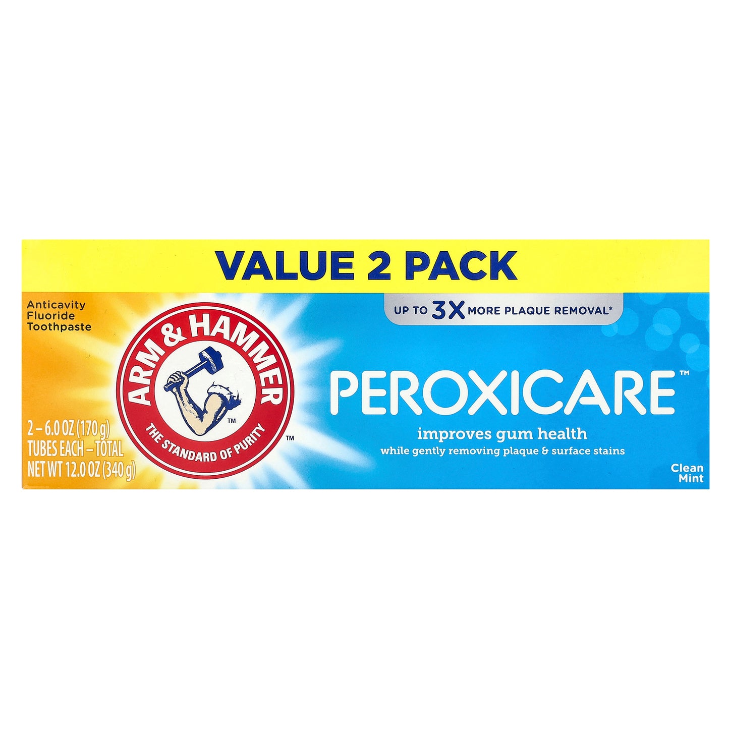 Arm & Hammer, PeroxiCare™,  Anticavity Fluoride Toothpaste, Clean Mint, Twin Pack, 6 oz (170 g) Each