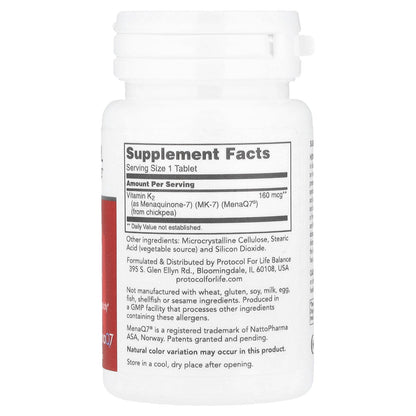 Protocol for Life Balance, MK-7 Vitamin K2, 160 mcg, 60 Tablets