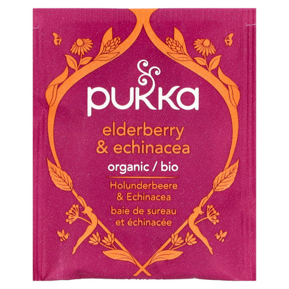 Pukka Herbs, Organic Herbal Tea, Elderberry & Echinacea, Caffeine Free, 20 Sachets, 1.41 oz (40 g)