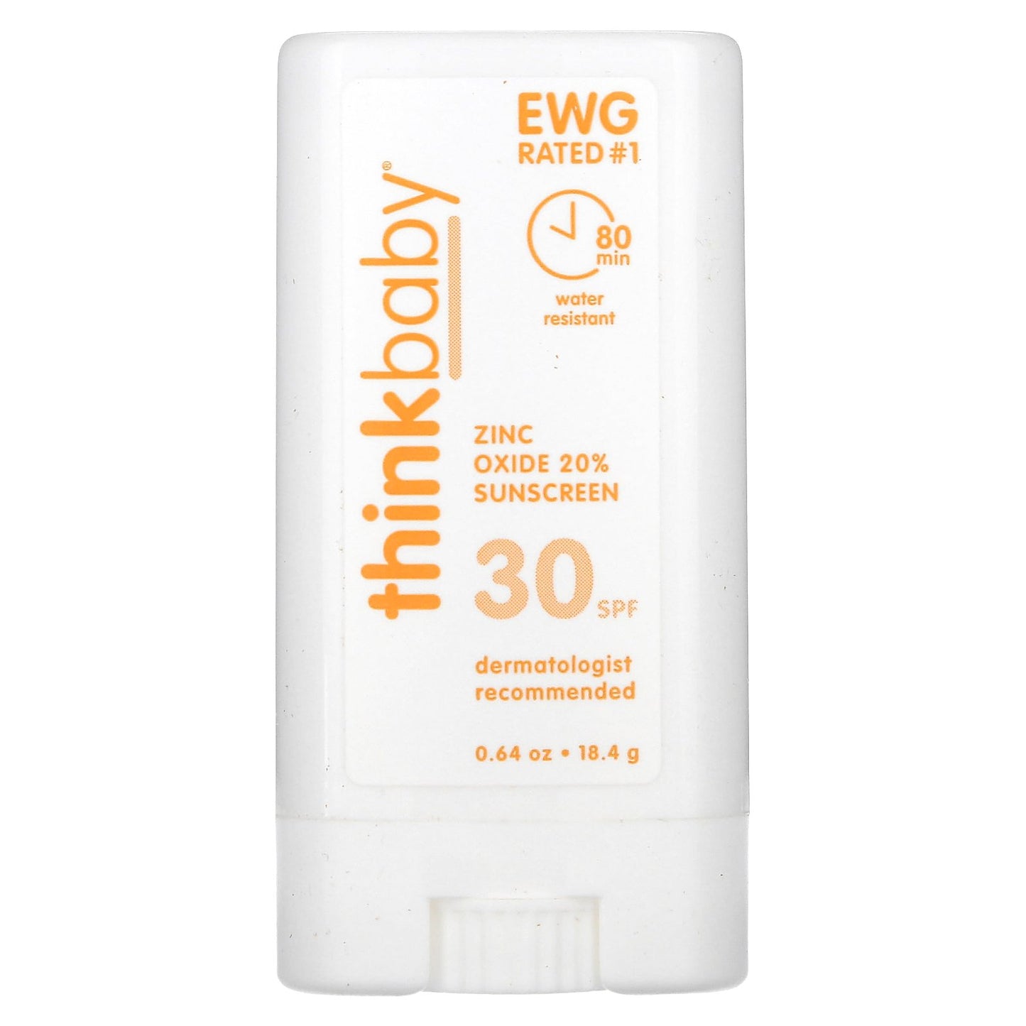 think, Thinkbaby, Zinc Oxide Sunscreen Stick, SPF 30, 0.64 oz (18.4 g)