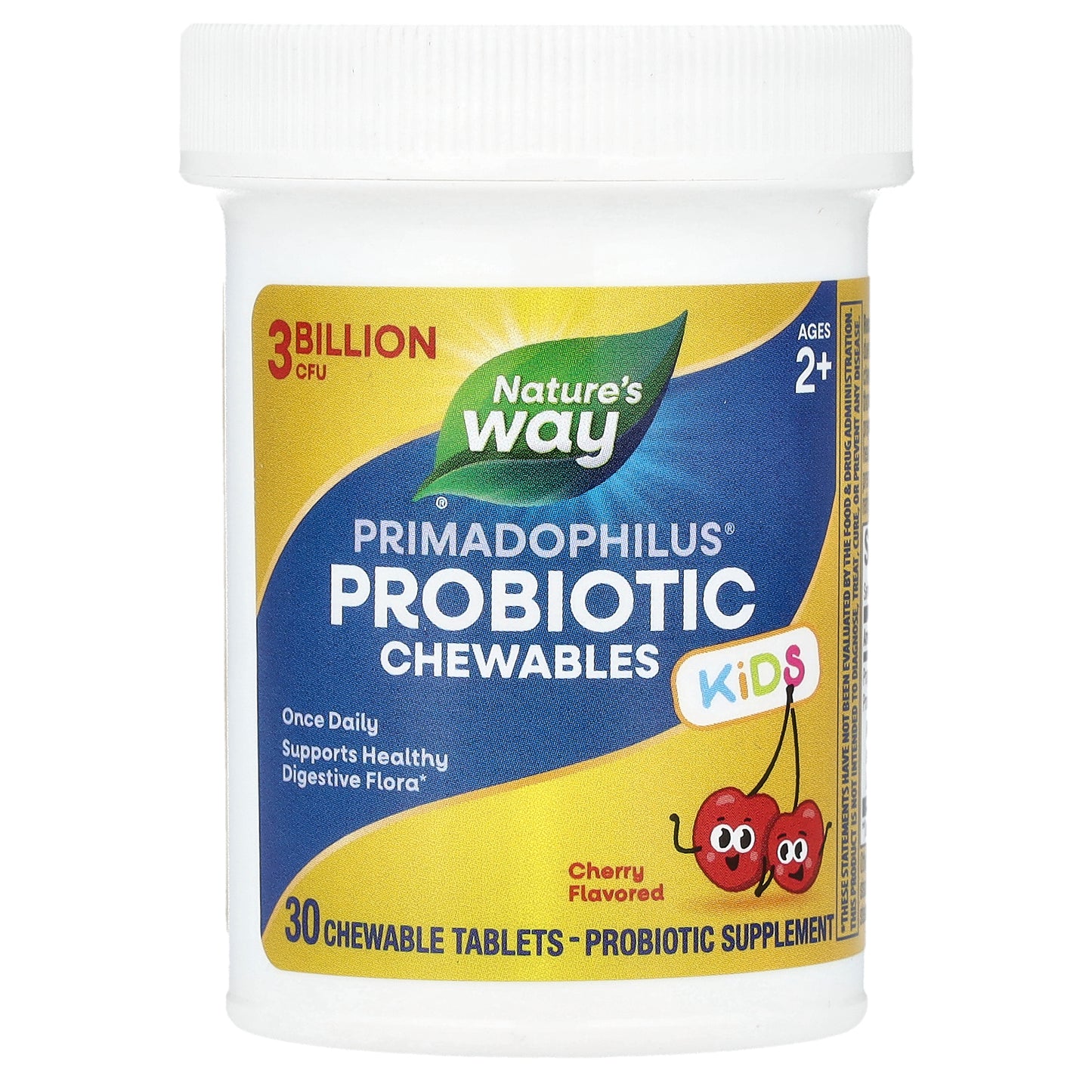 Nature's Way, Primadophilus® Kids Probiotic Chewable, Age 2+, Cherry , 3 Billion CFU, 30 Chewable Tablets