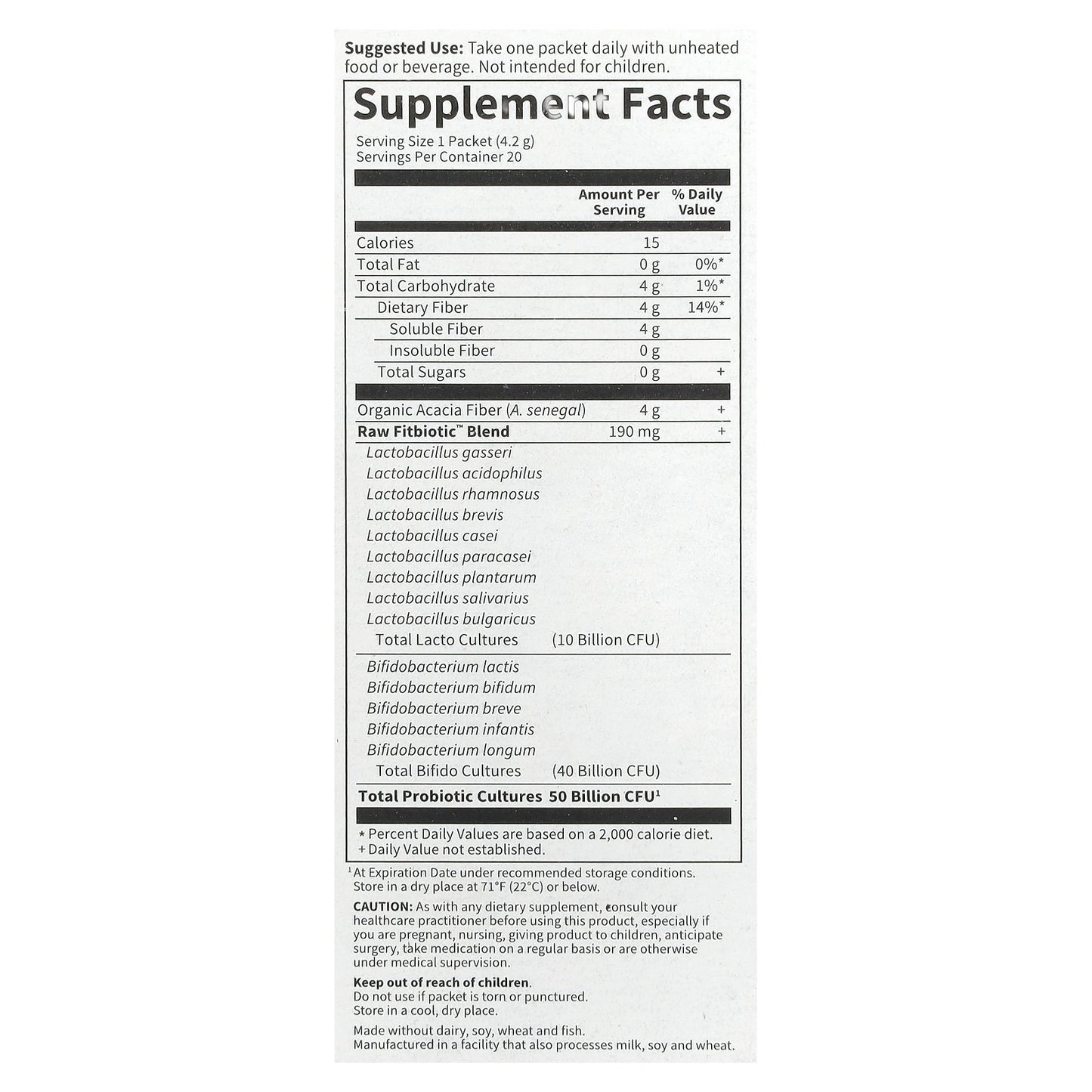 Garden of Life, Dr. Formulated Probiotics, Fitbiotic™, Unflavored, 50 Billion CFU, 20 Packets, 0.15 oz (4.2 g) Each