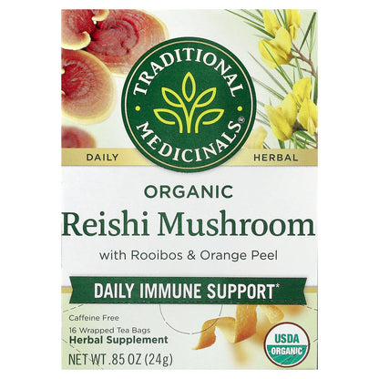 Traditional Medicinals, Organic Reishi Mushroom with Rooibos & Orange Peel, Caffeine Free, 16 Wrapped Tea Bags, 0.85 oz (24 g)