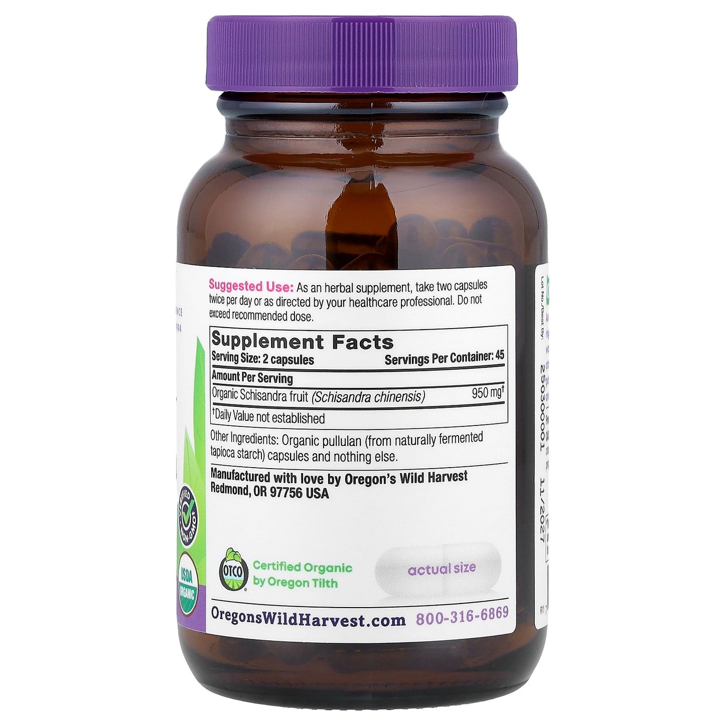 Oregon's Wild Harvest, Organic Schisandra, 90 Organic Vegan Capsules (475 mg per Capsule)