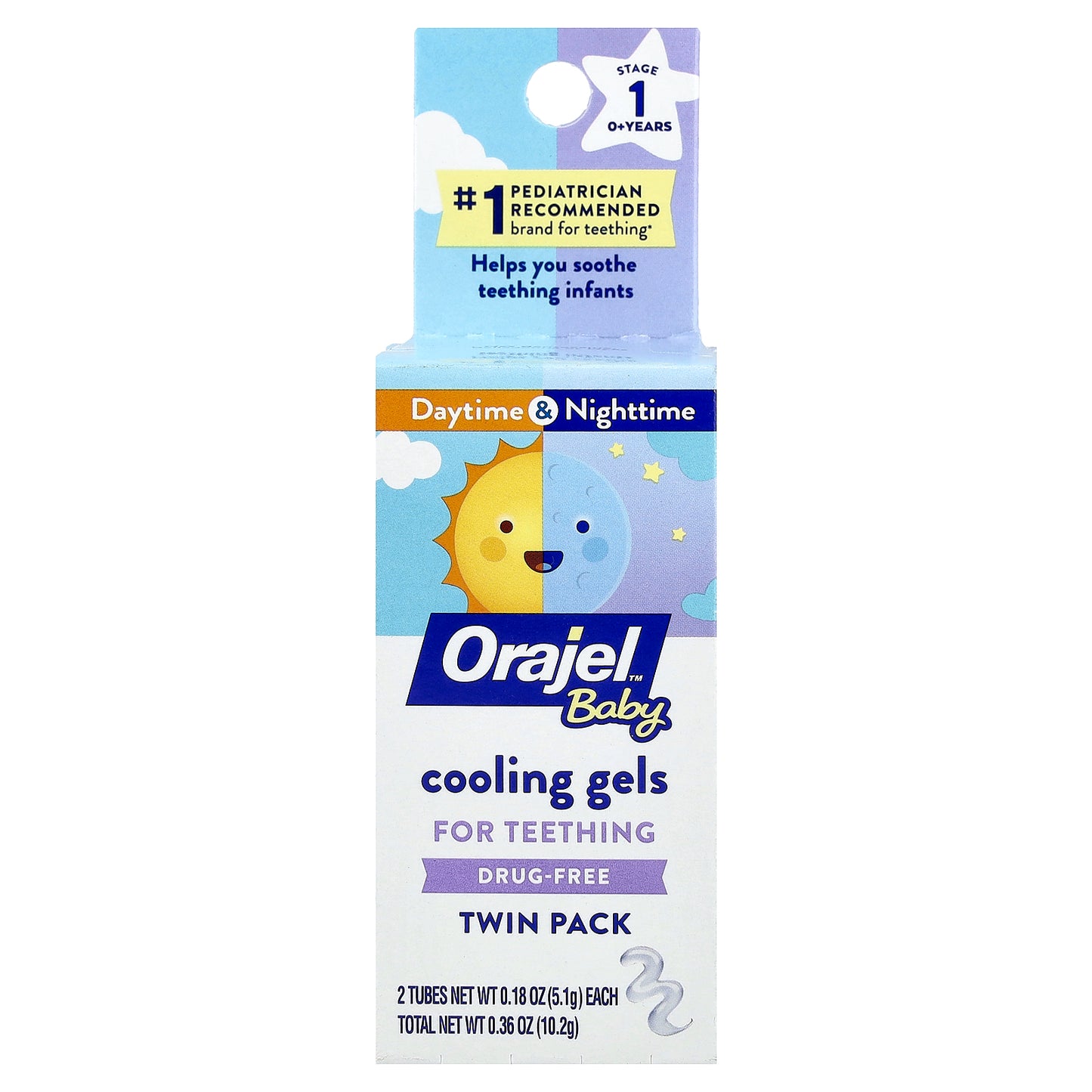 Orajel, Baby Daytime + Nighttime Cooling Gels for Teething, 0+ Years, 2 Tubes, 0.18 oz (5.1 g) Each