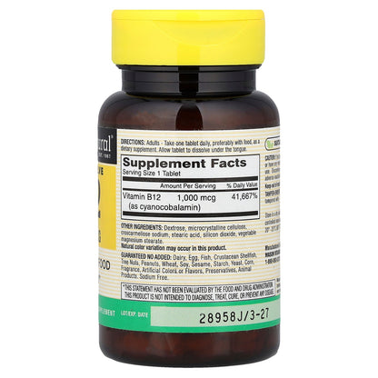 Mason Natural, Quick Dissolve, Vitamin B-12, 1,000 mcg, 100 Tablets