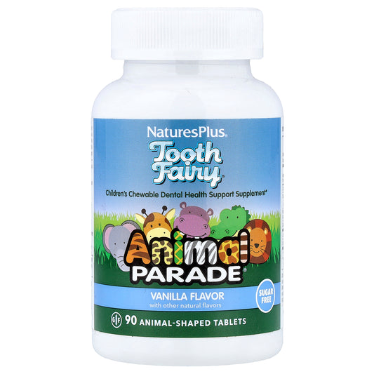 NaturesPlus, Animal Parade®, Tooth Fairy®, Children's Chewable Dental Health Support Supplement, Vanilla, 90 Animal-Shaped Tablets