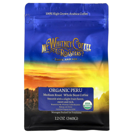 Mt. Whitney Coffee Roasters, Organic Peru, Whole Bean Coffee, Medium Roast, 12 oz (340 g)