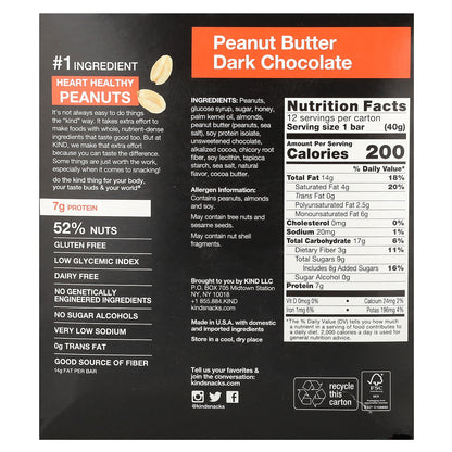 KIND Bars, Protein Bars, Peanut Butter Dark Chocolate, 12 Bars, 1.4 oz (40 g) Each