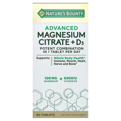 Nature's Bounty, Advanced Magnesium Citrate + D3, 90 Tablets