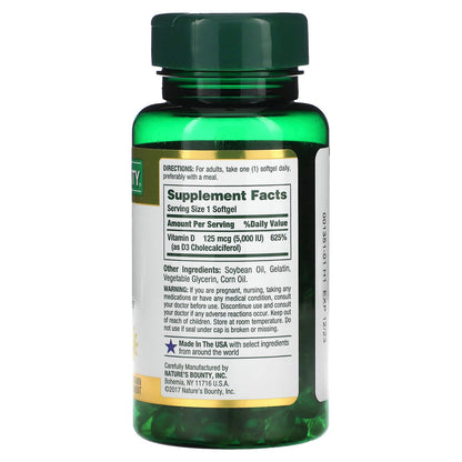 Nature's Bounty, D3, 125 mcg (5,000 IU), 150 Rapid Release Softgels