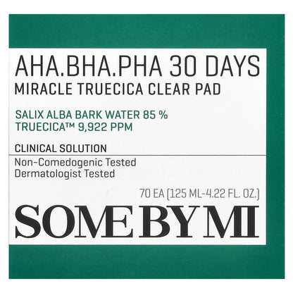 SOME BY MI, AHA/BHA/PHA, 30 Days Miracle Truecica Clear Pad, 70 Pads, 4.22 fl oz (125 ml)