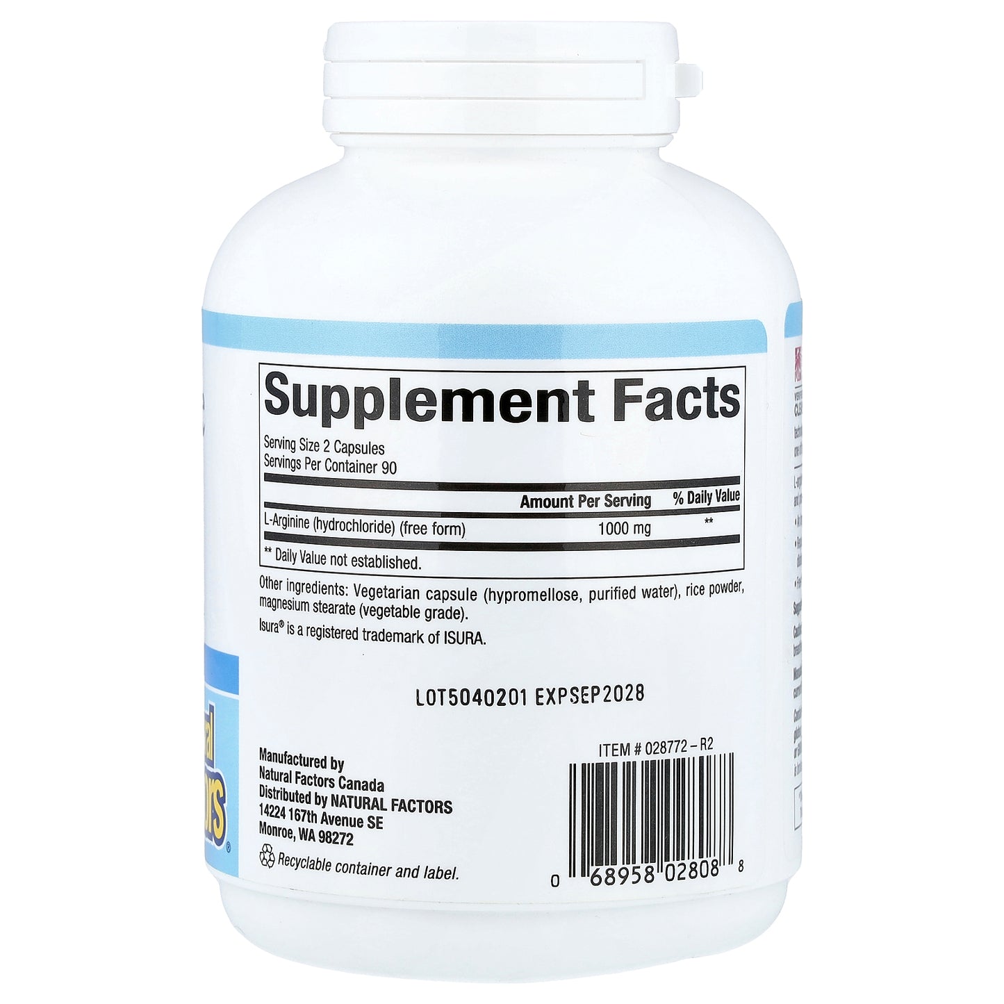 Natural Factors, L-Arginine, 180 Vegetarian Capsules (500 mg per Capsule)