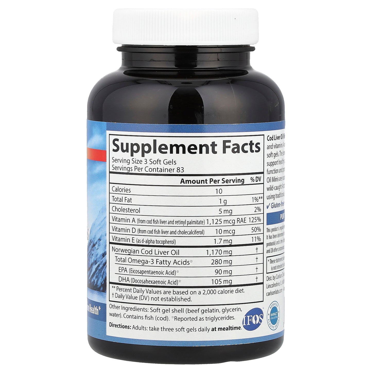 Carlson, Wild Norwegian, Cod Liver Oil Minis, 250 Mini Soft Gels