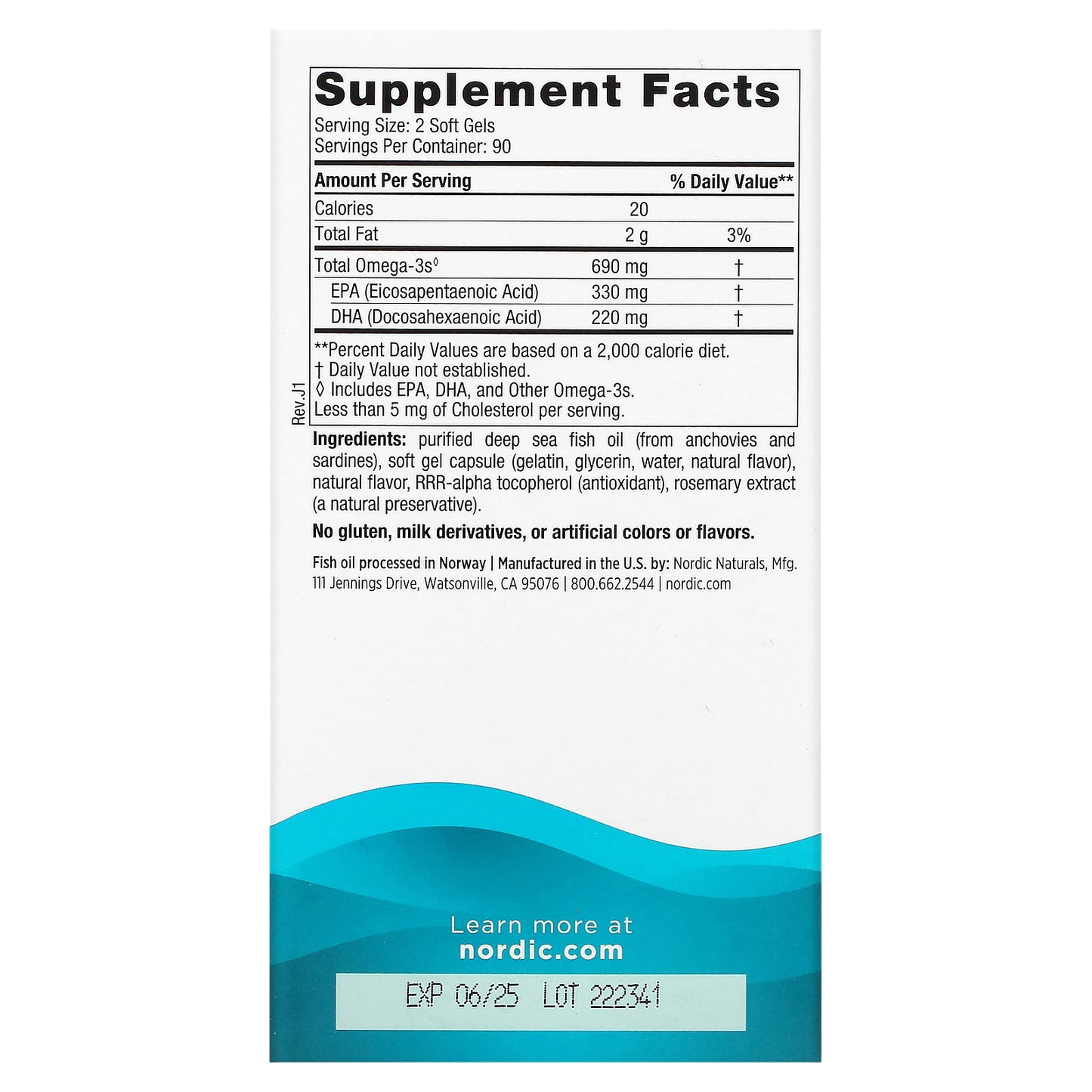 Nordic Naturals, Omega-3, Lemon, 180 Soft Gels (345 mg per Soft Gel)