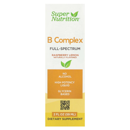 Super Nutrition, B Complex Full Spectrum with Vitamin B12, Pantothenic Acid, Biotin, and Niacin, Raspberry Lemon, 2 fl oz (59 ml)