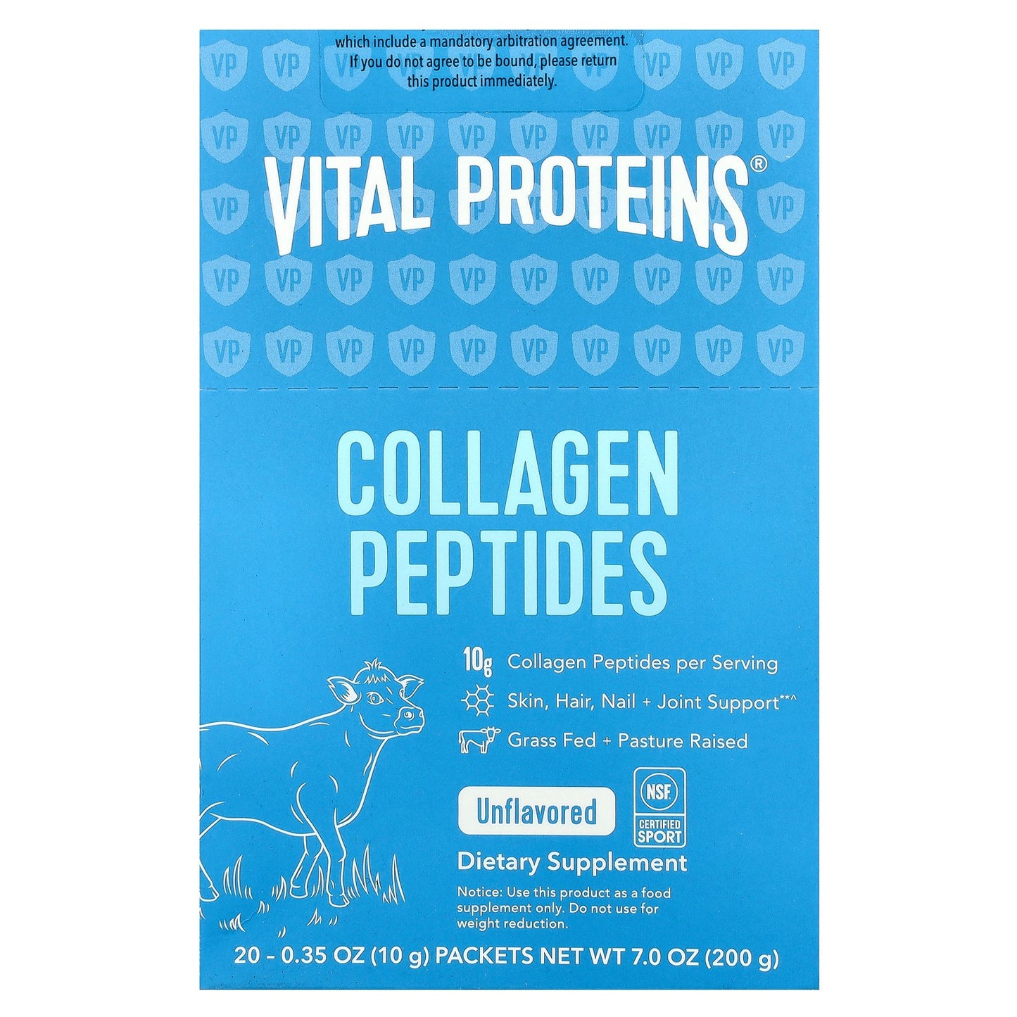 Vital Proteins, Collagen Peptides, Unflavored, 20 Packets, 0.35 oz (10 g) Each