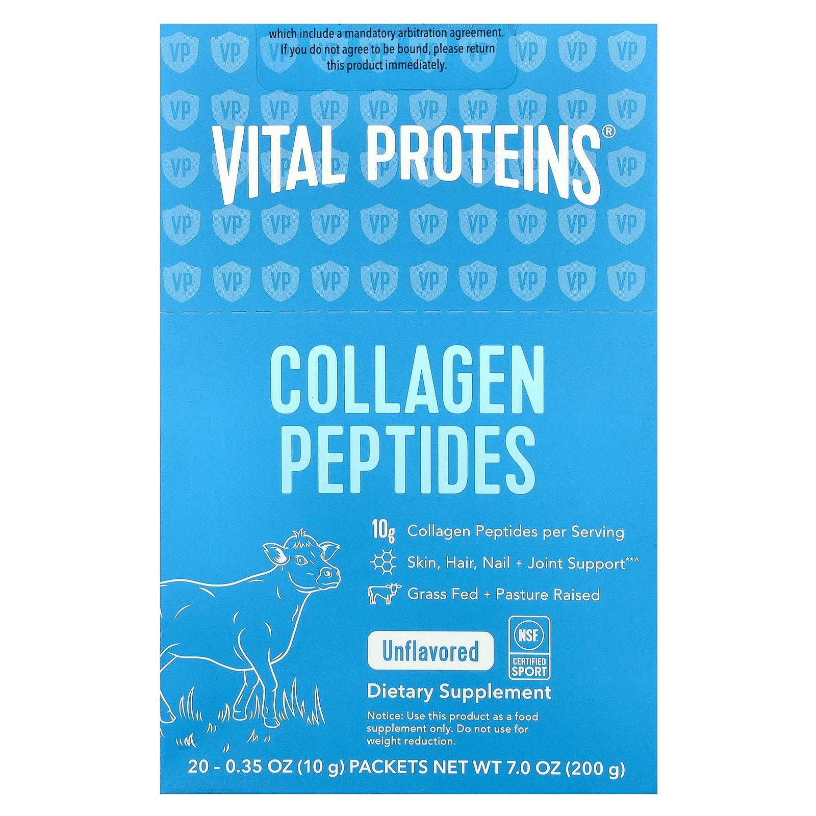 Vital Proteins, Collagen Peptides, Unflavored, 20 Packets, 0.35 oz (10 g) Each