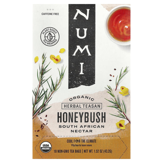 Numi Tea, Organic Herbal Teasan, Honeybush, Caffeine Free, 18 Non-GMO Tea Bags, 1.52 oz (43.2 g)