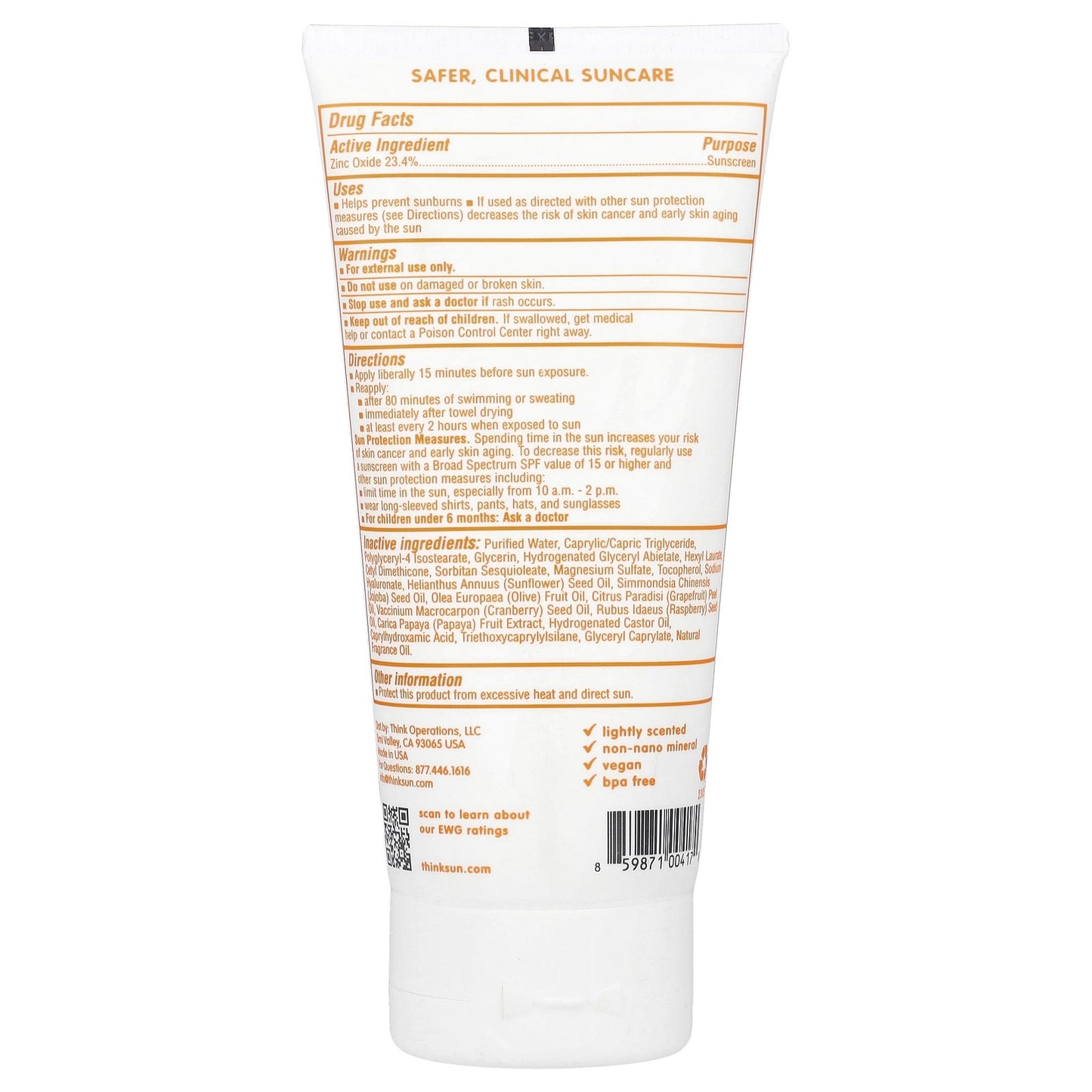 think, Thinkbaby, Zinc Oxide 23.4% Sunscreen, SPF 50, 6 fl oz (177 ml)