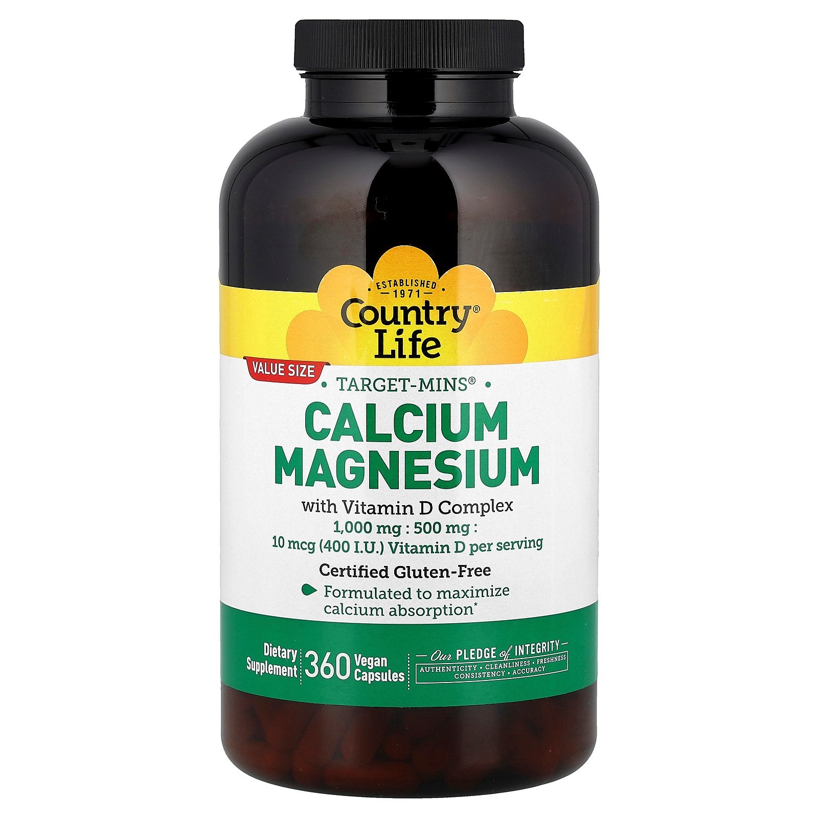 Country Life, Target-Mins®, Calcium Magnesium with Vitamin D Complex, 360 Vegan Capsules
