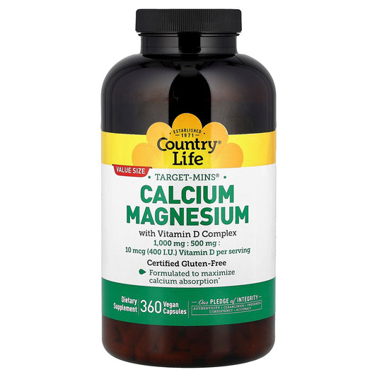 Country Life, Target-Mins®, Calcium Magnesium with Vitamin D Complex, 360 Vegan Capsules