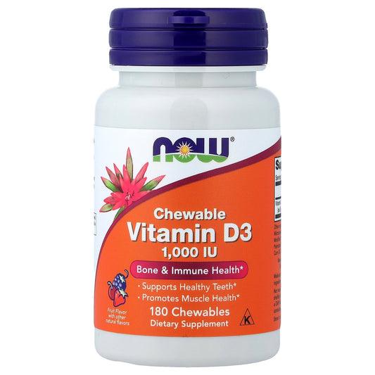 NOW Foods, Chewable Vitamin D-3, Fruit, 25 mcg (1,000 IU), 180 Chewables