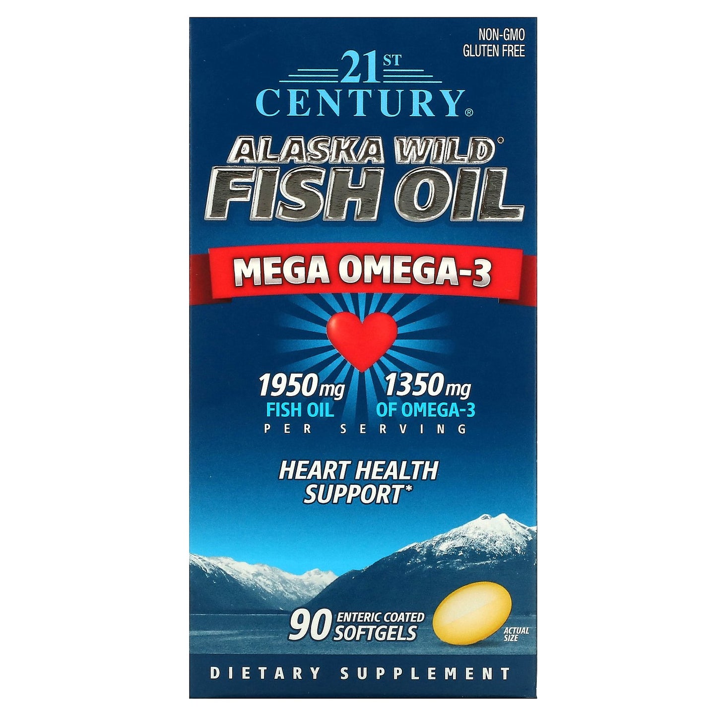 21st Century, Alaska Wild Fish Oil, Mega Omega 3, 90 Enteric Coated Softgels