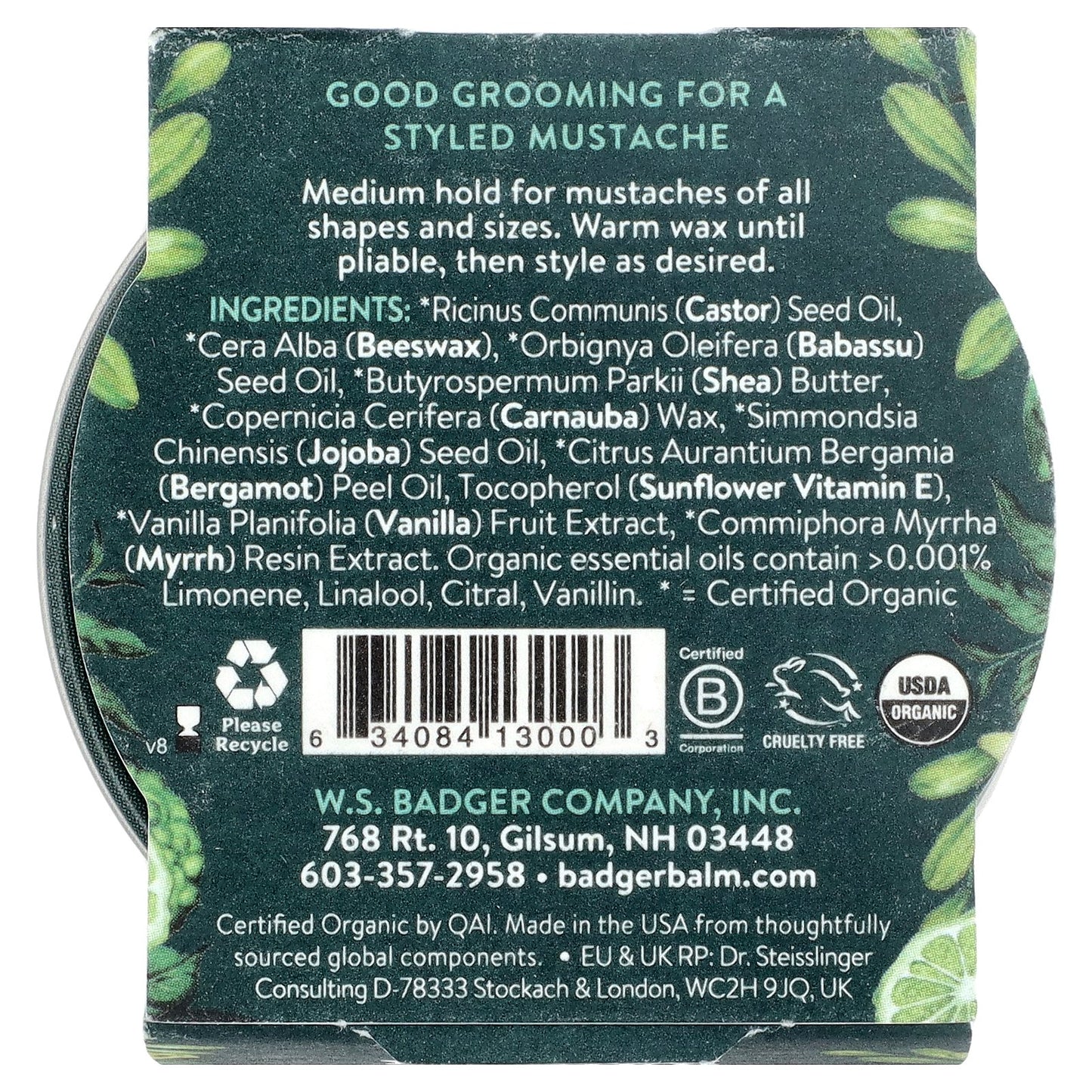 Badger, Mustache Wax, Vanilla & Bergamot, 0.75 oz (21 g)