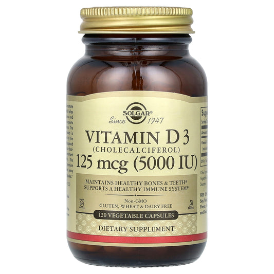 Solgar, Vitamin D3 (Cholecalciferol), 125 mcg (5000 IU), 120 Vegetable Capsules