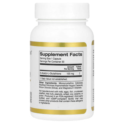 California Gold Nutrition, S-Acetyl L-Glutathione, 100 mg, 30 Veggie Capsules