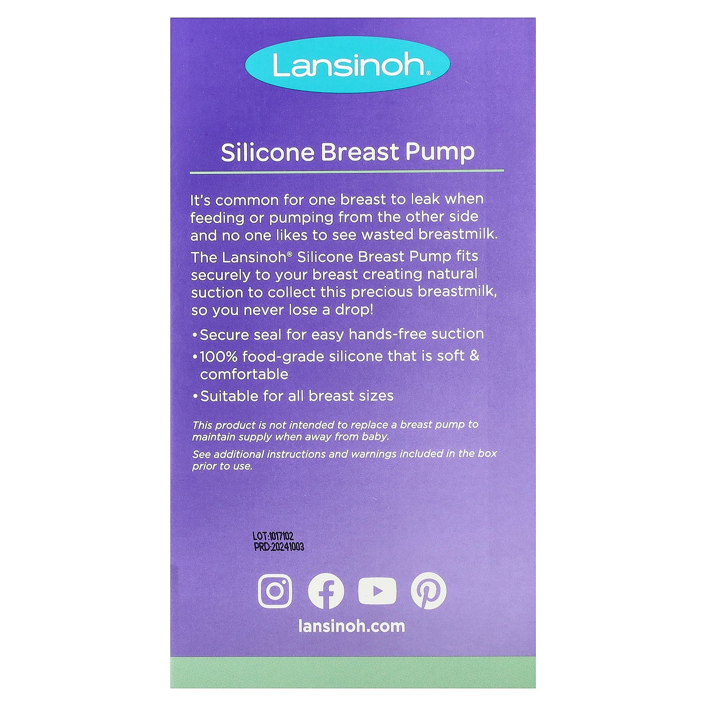 Lansinoh, Silicone Breast Pump, 1 Pump, Strap & Cap