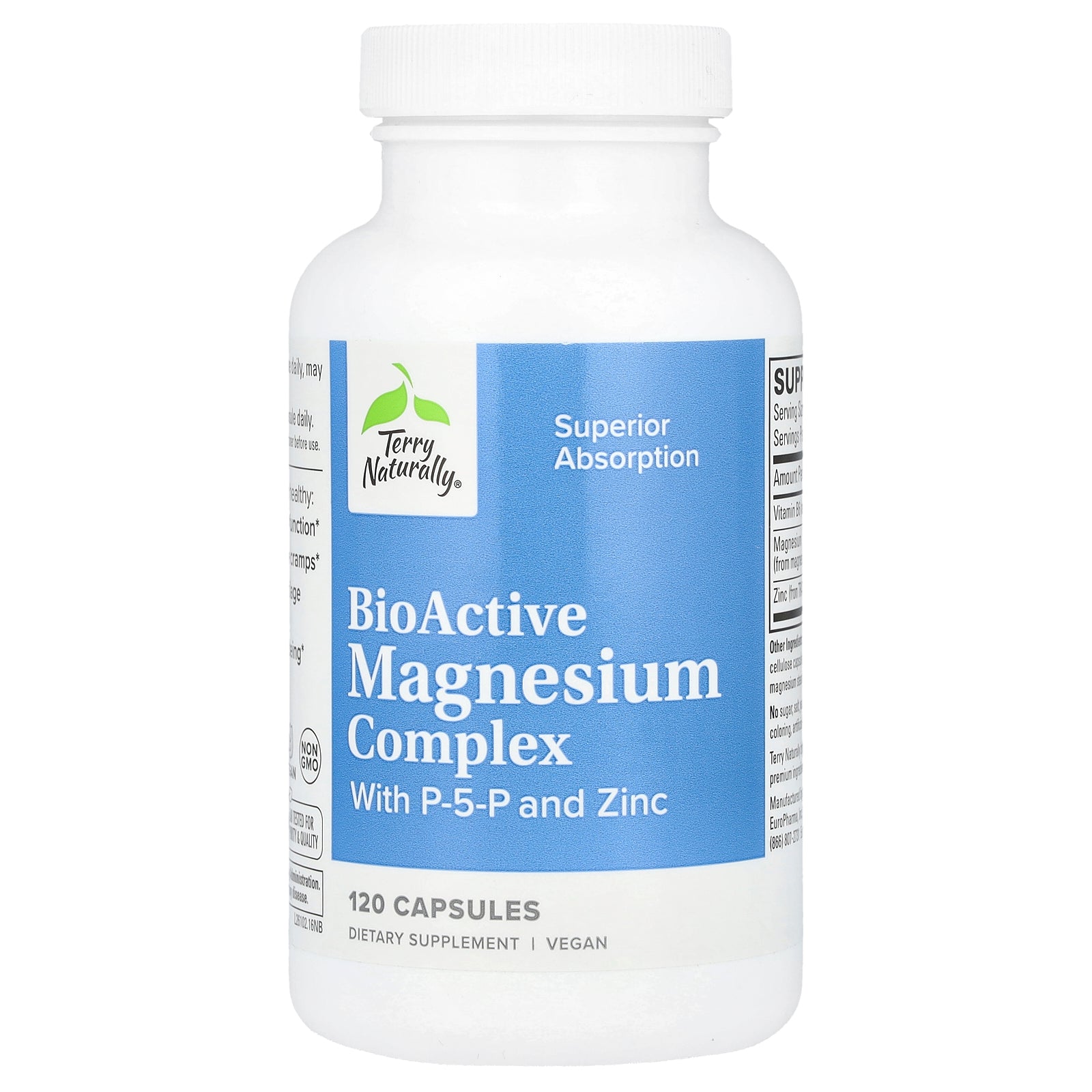 Terry Naturally, BioActive Magnesium Complex with P-5-P and Zinc, 120 Capsules