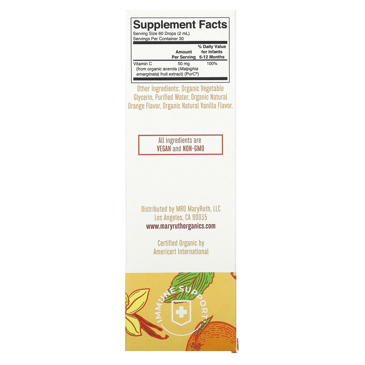 MaryRuth's, Organic Infants Vitamin C Liquid Drops, 6-12 Months, Orange Vanilla, 2 fl oz (60 ml)