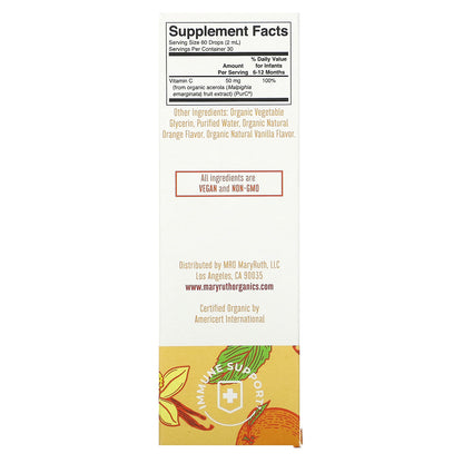 MaryRuth's, Organic Infants Vitamin C Liquid Drops, 6-12 Months, Orange Vanilla, 2 fl oz (60 ml)