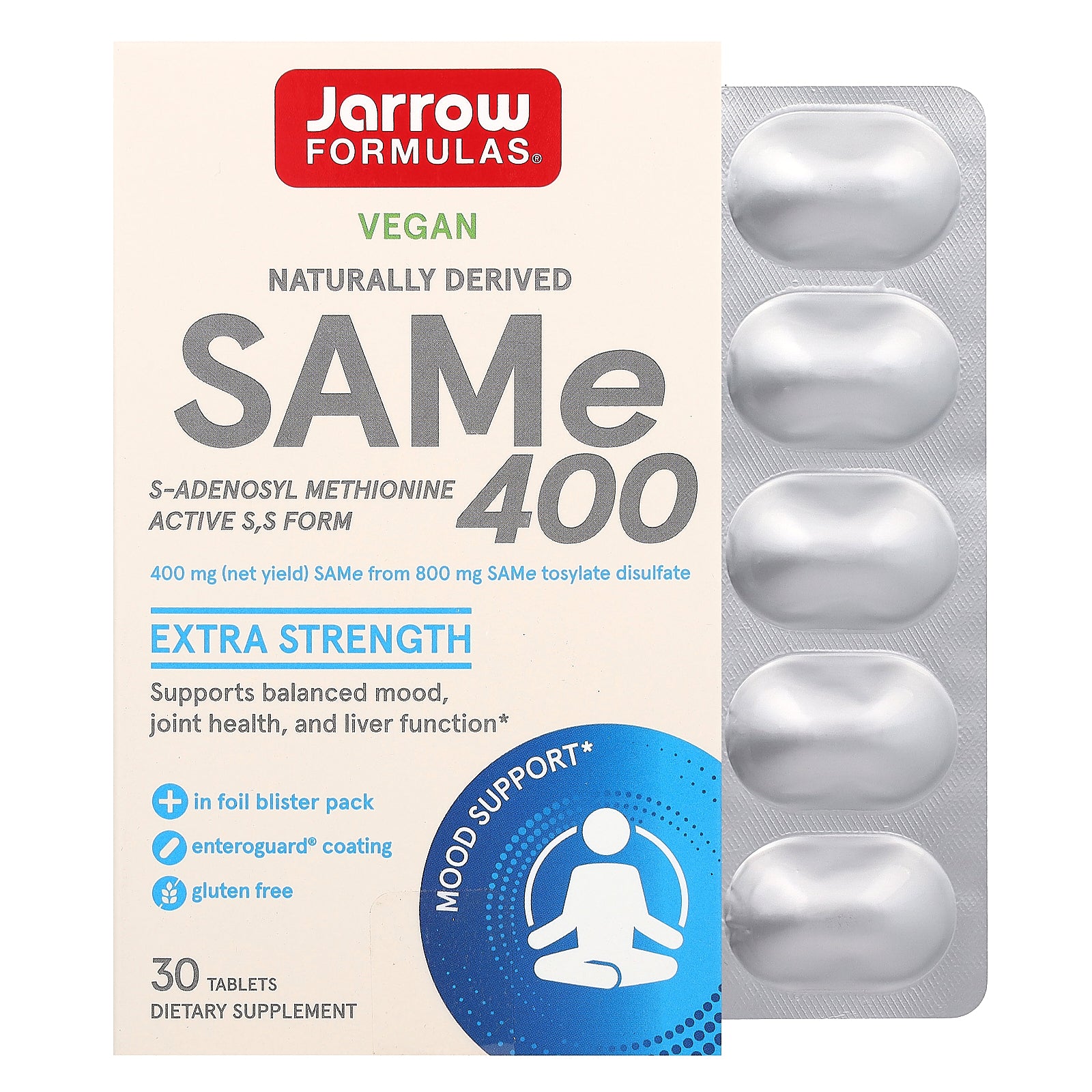 Jarrow Formulas, SAMe 400, 400 mg, 30 Tablets