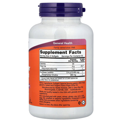 NOW Foods, Sunflower Lecithin, 1,200 mg, 100 Softgels