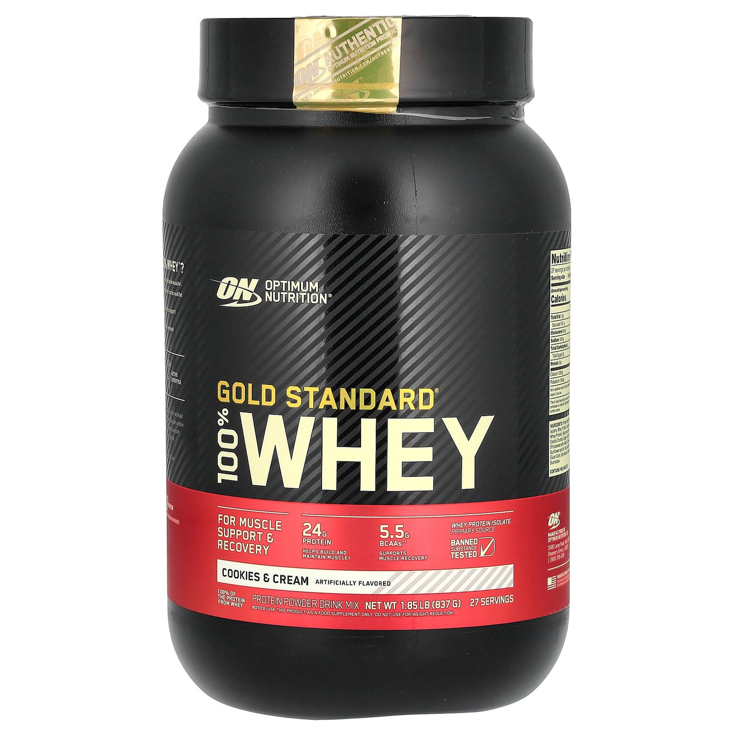 Optimum Nutrition, Gold Standard® 100% Whey, Cookies & Cream, 1.85 lb (837 g)