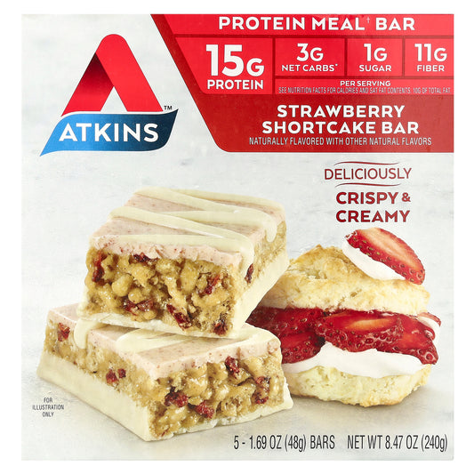 Atkins, Protein Meal Bar, Strawberry Shortcake, 5 Bars, 1.69 oz (48 g) Each