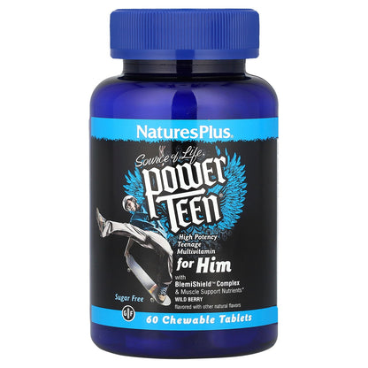 NaturesPlus, Source of Life, Power Teen® for Him, Sugar Free, Wild Berry, 60 Chewable Tablets