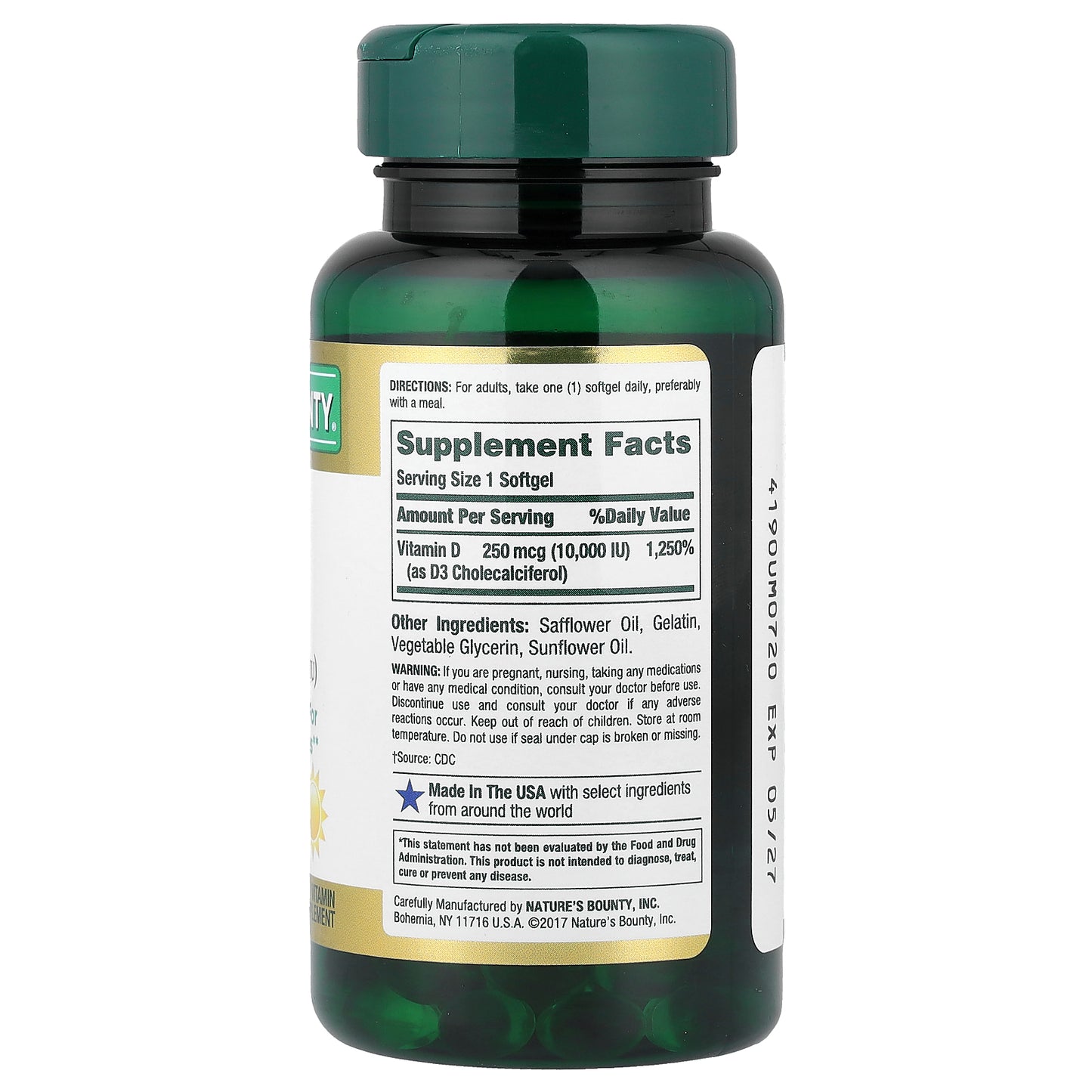 Nature's Bounty, Vitamin D3, 250 mcg (10,000 IU), 72 Rapid Release Softgels