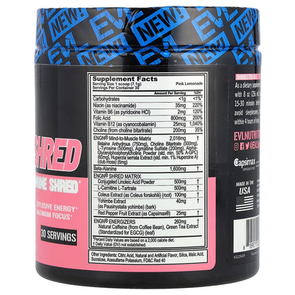 EVLution Nutrition, ENGN® Shred, Pre-Workout Engine Shred®, Pink Lemonade, 7.5 oz (213 g)