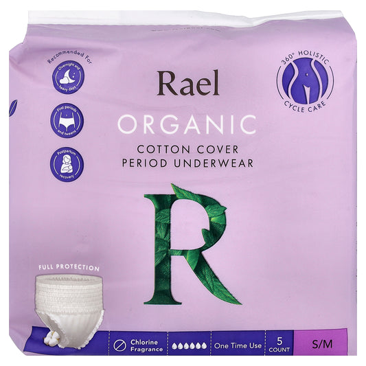 Rael, Organic Cotton Cover Period Underwear, S/M, 5 Count