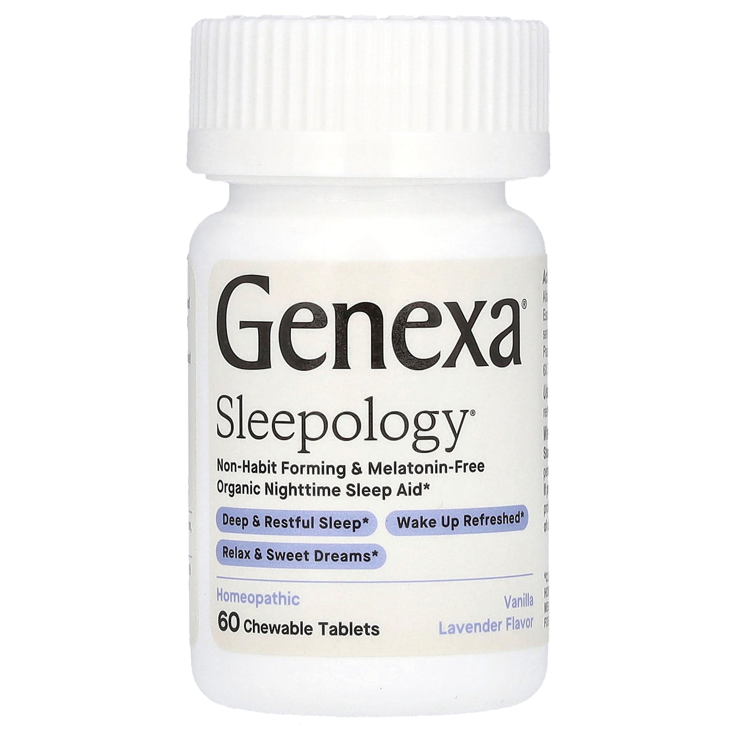 Genexa, Sleepology, Organic Nighttime Sleep Aid, Vanilla Lavender, 60 Chewable Tablets