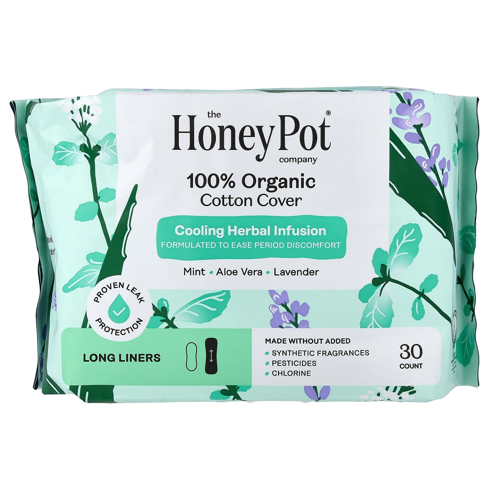 The Honey Pot Company, 100% Organic Cotton Cover,  Long Liners, 30 Count