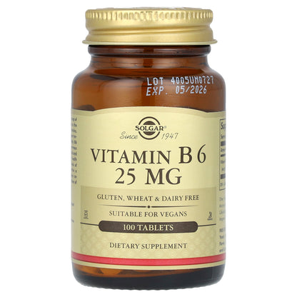 Solgar, Vitamin B6, 25 mg, 100 Tablets