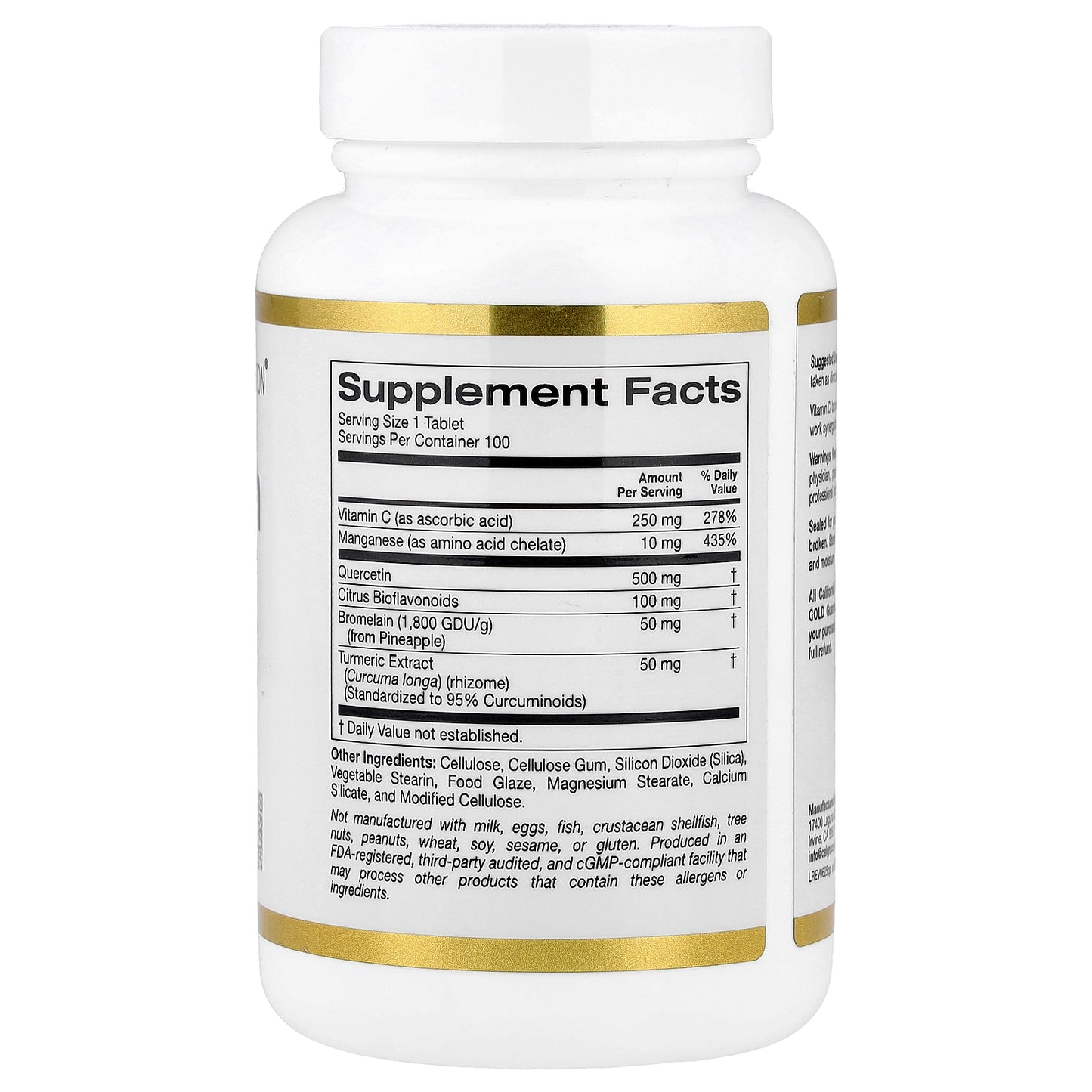 California Gold Nutrition, Quercetin Plus with Quercetin, Vitamin C, Citrus Bioflavonoids, Bromelain, Turmeric and Vitamin C, 100 Tablets