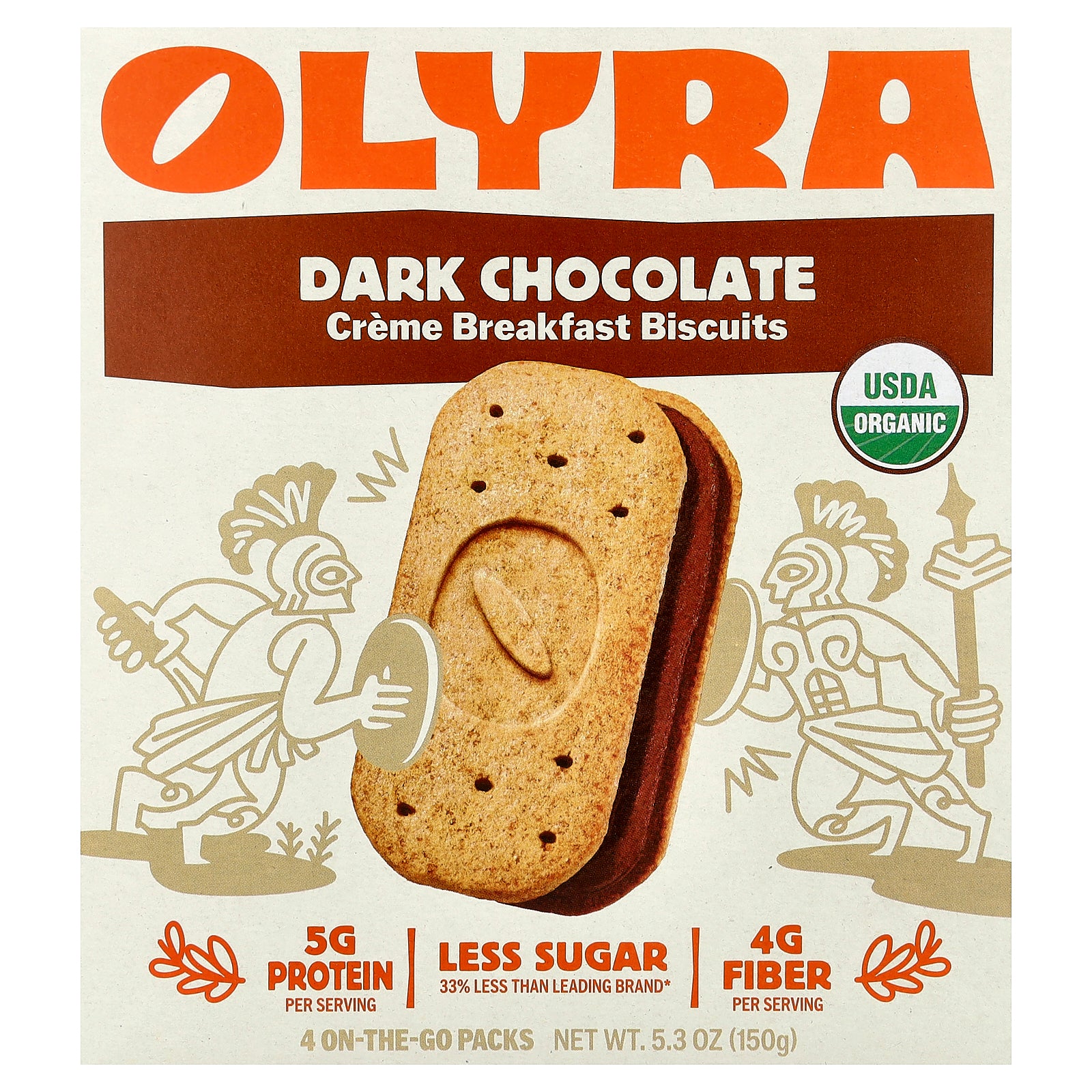 Olyra, Creme Breakfast Biscuits, Dark Chocolate, 4 On-The-Go Packs, 5.3 oz (150 g)